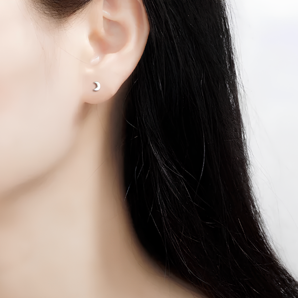 Boucles d'Oreilles Puces Argent Fin 999 Petits Croissants de Lune