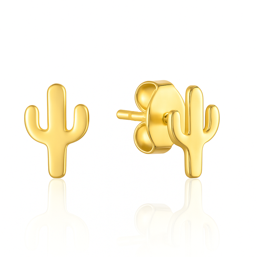 Ajoutez une touche de fun et de fraîcheur à votre style avec ces boucles d'oreilles puces en argent 925 doré à l'or fin, en forme de petits cactus. Un design moderne et original qui apporte une touche unique à vos tenues quotidiennes.