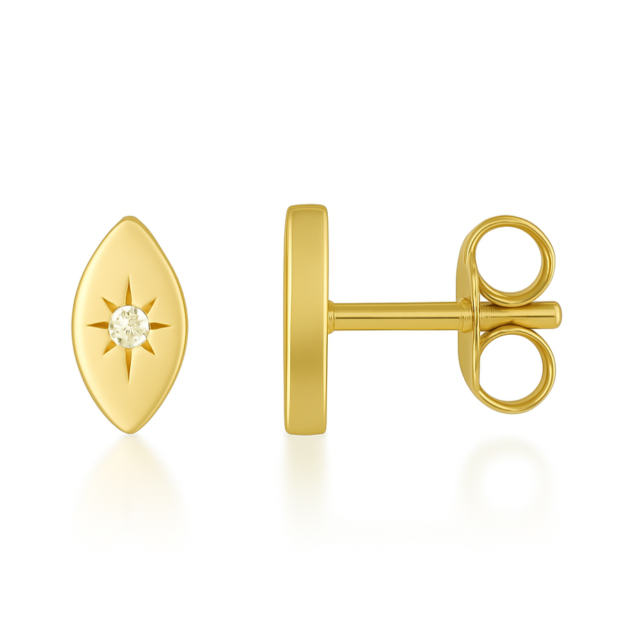 Ajoutez une touche de mysticisme et d'élégance à votre look avec ces boucles d'oreilles puces en argent 925 doré à l'or fin, ornées d'un œil divin et d'un zircon étincelant. L'œil divin, symbole de protection et de clairvoyance, de&nbsp;7,3 mm x 4,1 mm, créant une harmonie parfaite entre spiritualité et raffinement. Le doré à l'or fin de l'argent 925 apporte une brillance luxueuse et un éclat intemporel, tout en rehaussant le design mystérieux et chic de ces boucles d'oreilles.