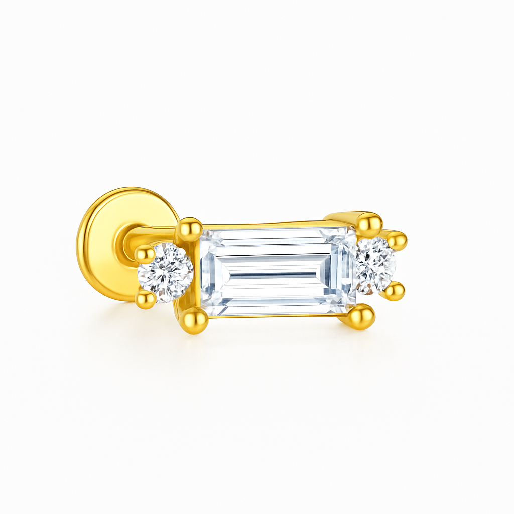 Ce bijou se distingue par son zircon central rectangulaire taille émeraude, encadré de deux zircons ronds scintillants. Un bijou chic et minimaliste qui capte parfaitement la lumière, pour un éclat discret mais sophistiqué.

Fabriqué en acier inoxydable couleur doré, ce piercing est résistant à l’eau, hypoallergénique, et conçu pour un confort durable, même en port prolongé.

Matériaux : Acier inoxydable doré, zircon taillé
Style : Parfait pour un look élégant, minimaliste, ou en stacking sur plusieurs trou