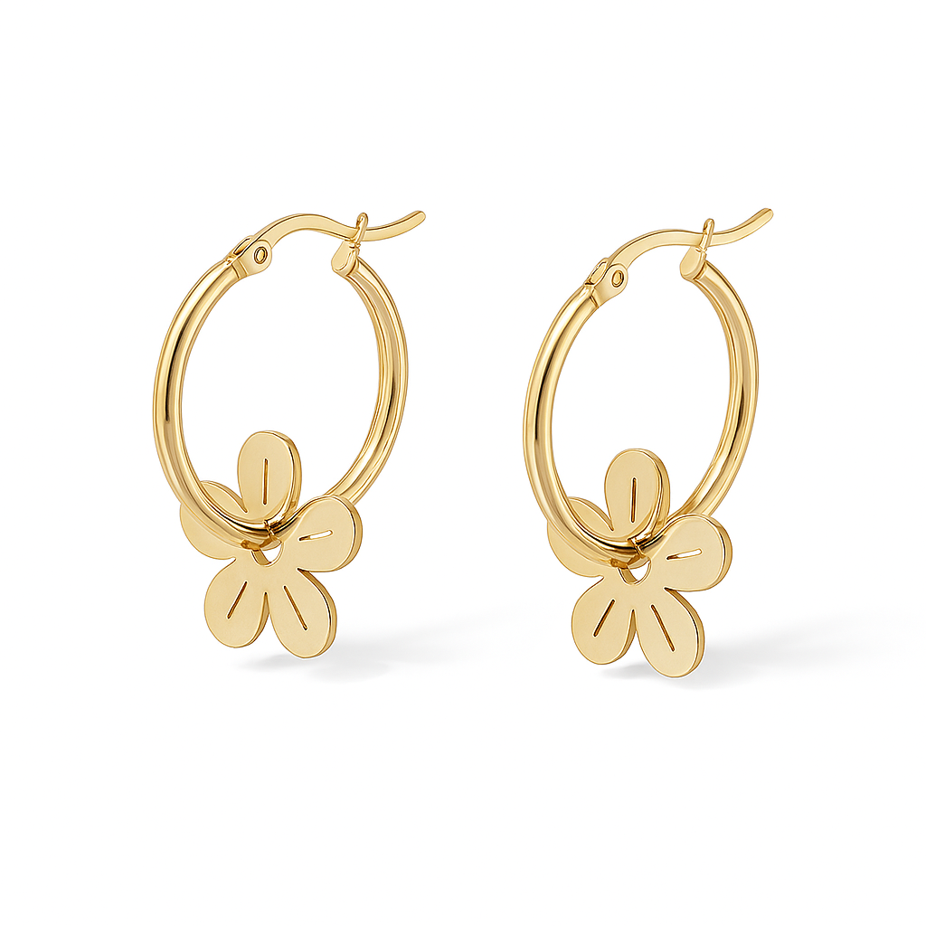 Ces boucles d'oreilles créoles légères sont ornées d’un pendentif en forme de fleur aux lignes douces. Leur design simple mais expressif en fait un bijou à la fois décontracté et lumineux.

Matériaux : Acier inoxydable doré – résistant à l’eau, hypoallergénique. Finition lisse et brillante.

Dimensions : Hauteur totale : 3,3 cm – diamètre fleur : 2,4 cm – poids plume.

Style : Un accessoire printanier et joyeux, parfait pour apporter une touche féminine et naturelle à vos tenues quotidiennes.