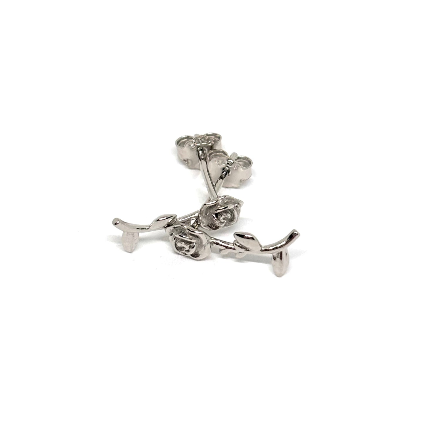 Boucles d’oreilles puces argent 925 rose feuille et pétales
