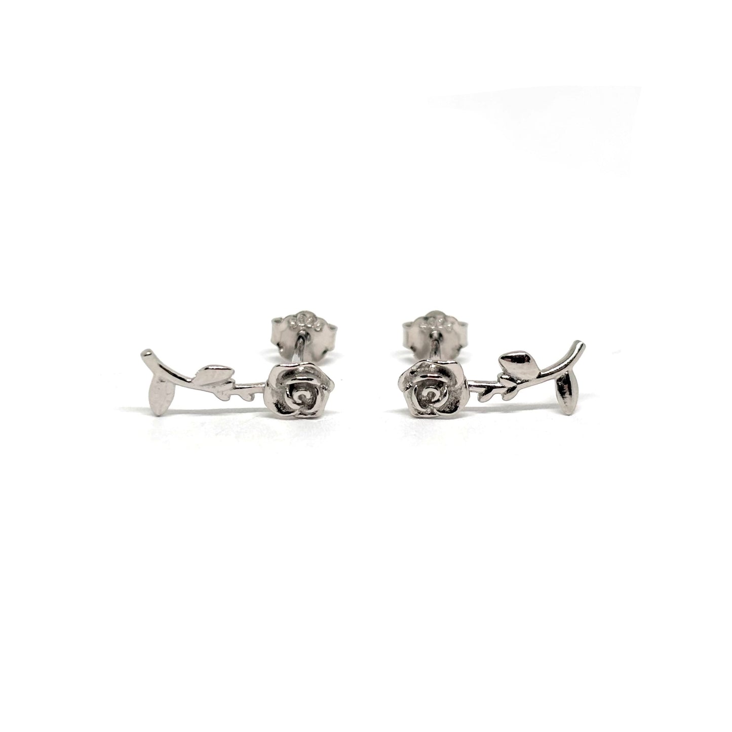 Boucles d’oreilles puces argent 925 rose feuille et pétales