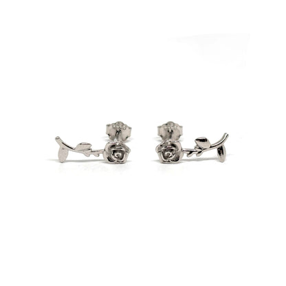 Boucles d’oreilles puces argent 925 rose feuille et pétales