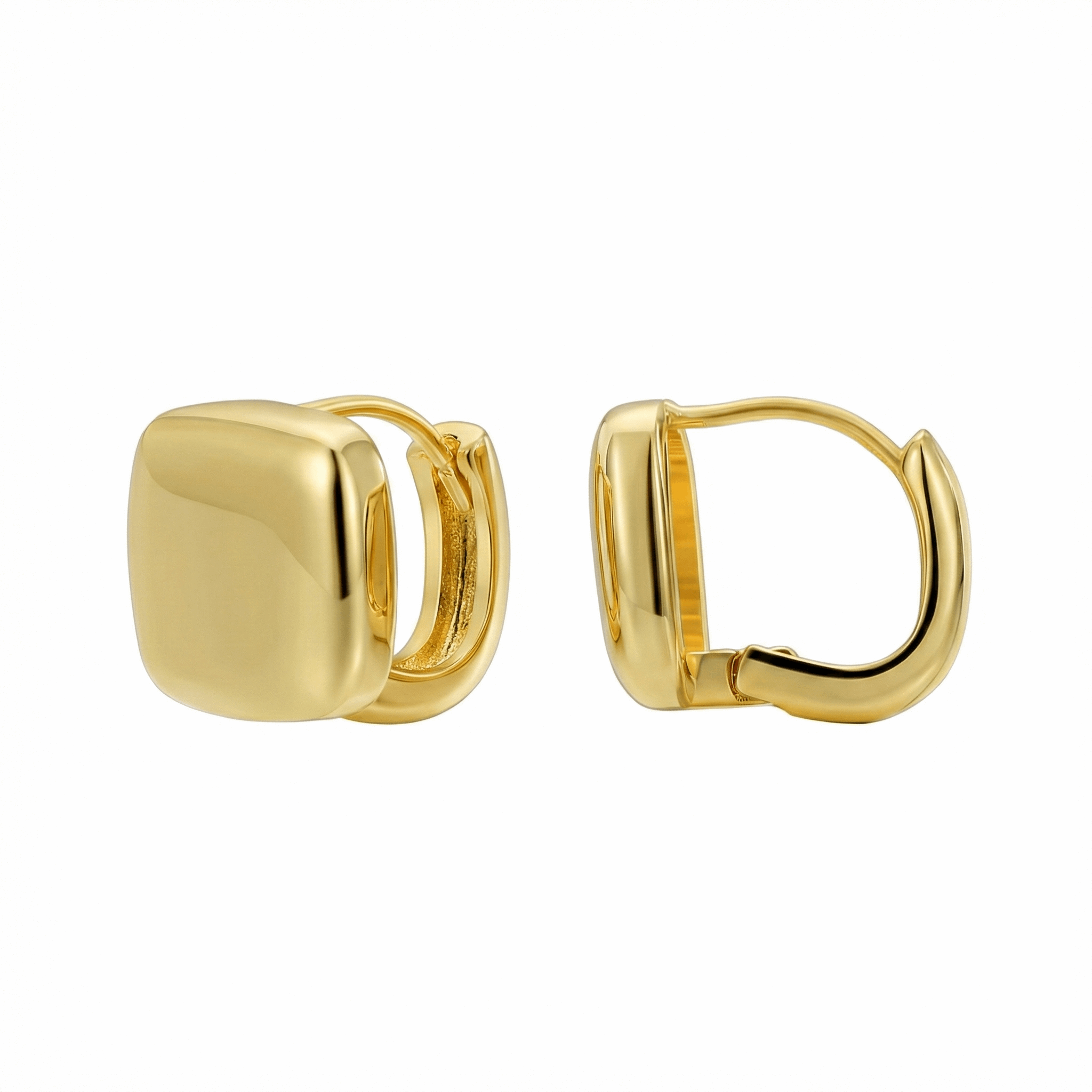 Boucles dorées à l’or 18k effet miroir, format compact 1,1 cm, design minimaliste, élégantes pour un usage quotidien