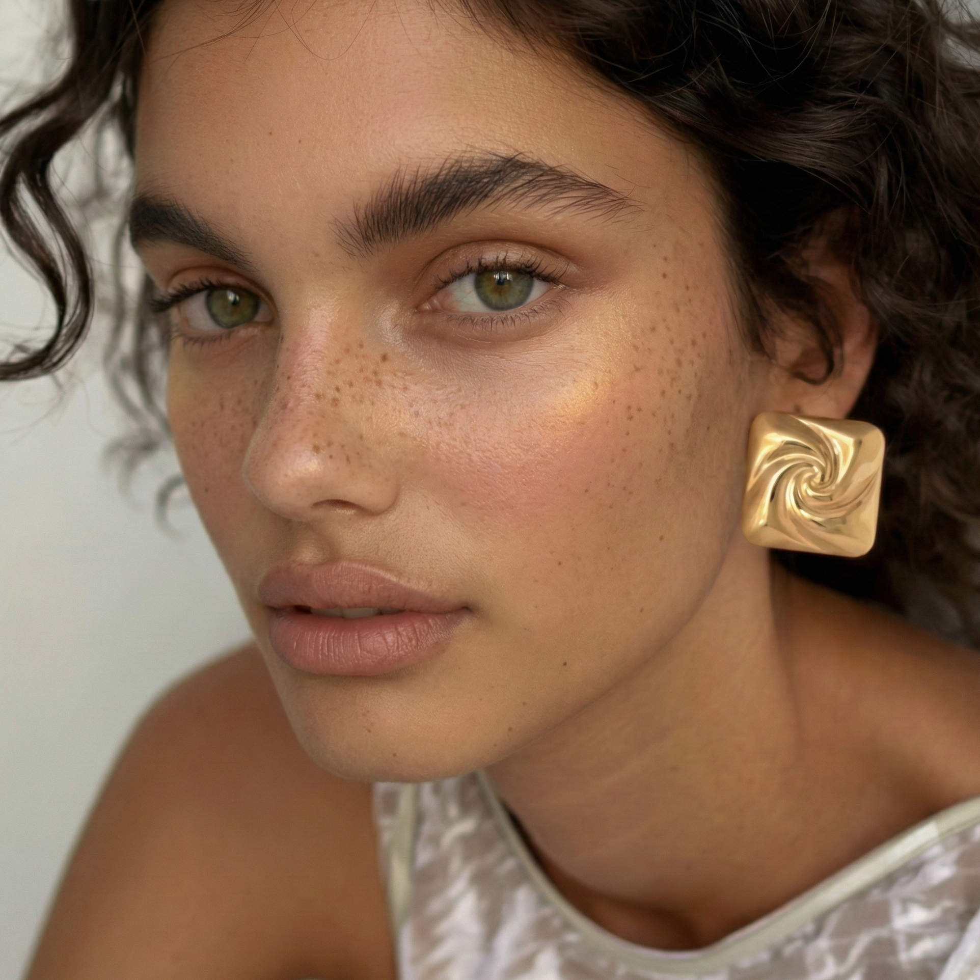 Boucles d’oreilles dorées en acier inoxydable carrées à effet miroir spiralé