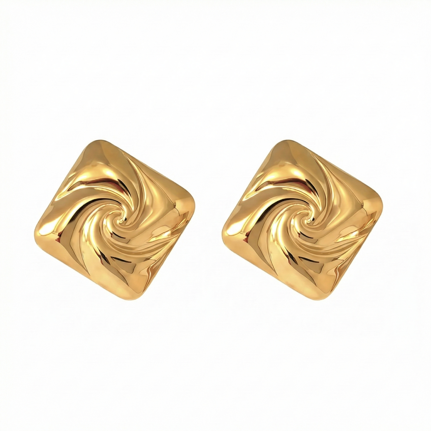 Boucles d’oreilles dorées en acier inoxydable carrées à effet miroir spiralé