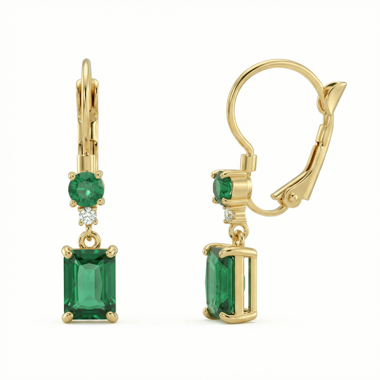 Boucles d’oreilles dorées or 18k pendantes avec pierres vertes