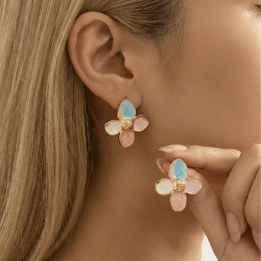 Boucles fleurs en acier inoxydable doré multicolores, motif floral élégant, dimensions 3 cm, usage quotidien