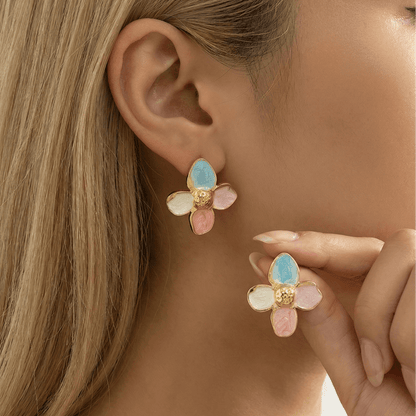 Boucles fleurs en acier inoxydable doré multicolores, motif floral élégant, dimensions 3 cm, usage quotidien