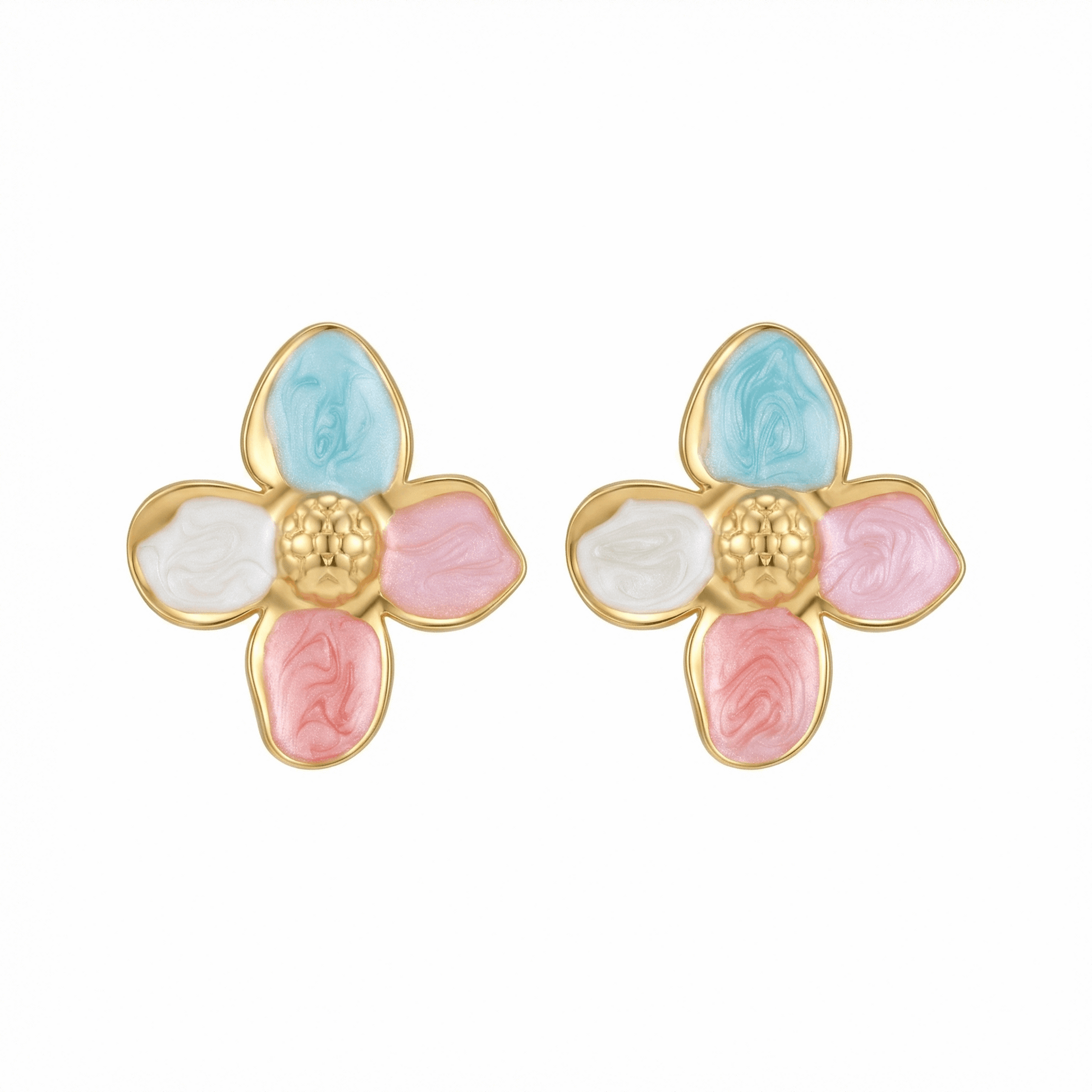 Boucles fleurs en acier inoxydable doré multicolores, motif floral élégant, dimensions 3 cm, usage quotidien