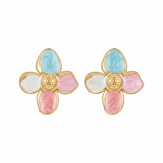 Boucles fleurs en acier inoxydable doré multicolores, motif floral élégant, dimensions 3 cm, usage quotidien