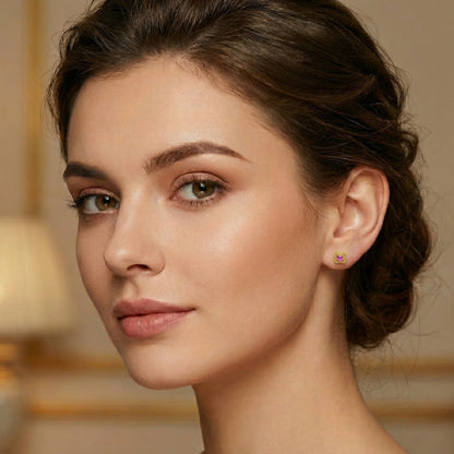 Boucles d’oreilles clous en argent 925 doré avec pierre rose carrée, bijou élégant et raffiné pour femme