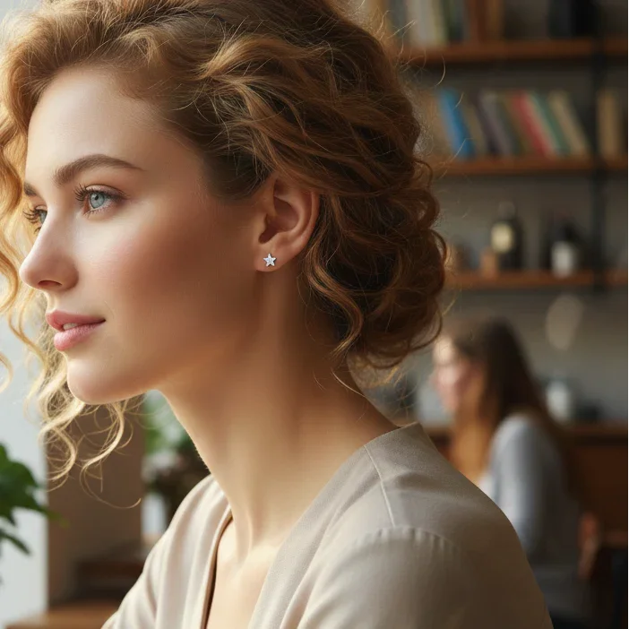 Paire de boucles d’oreilles carrées en argent 925 serties de pierres blanches taille princesse, design épuré et élégant, finition joaillerie contemporaine.