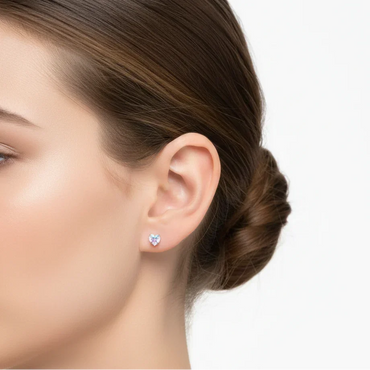 Boucles d’oreilles clous en argent 925 serties de pierres roses irisées en forme de cœur, bijou élégant pour femme