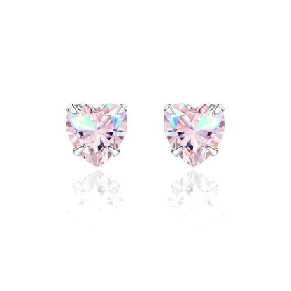 Boucles d’oreilles clous en argent 925 serties de pierres roses irisées en forme de cœur, bijou élégant pour femme