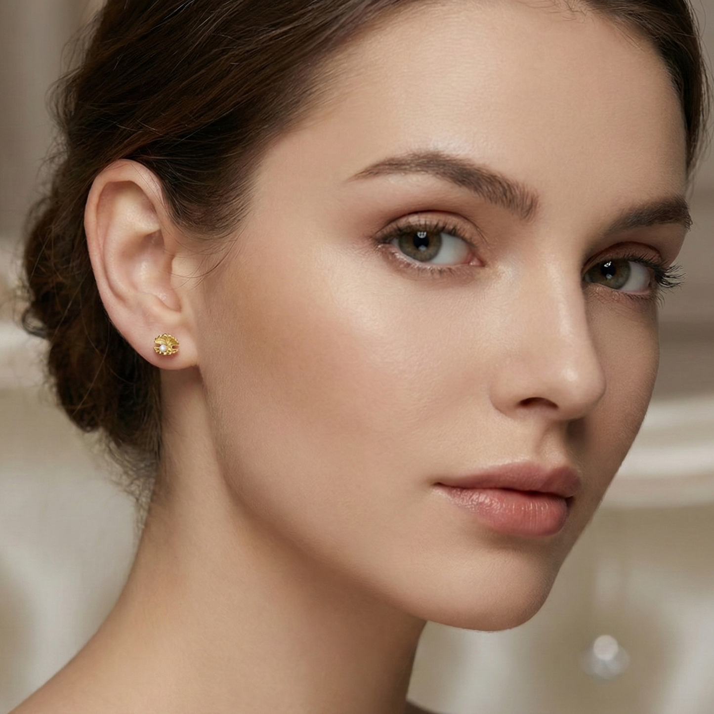 Boucles d’oreilles coquillage en acier inoxydable doré avec perle nacrée