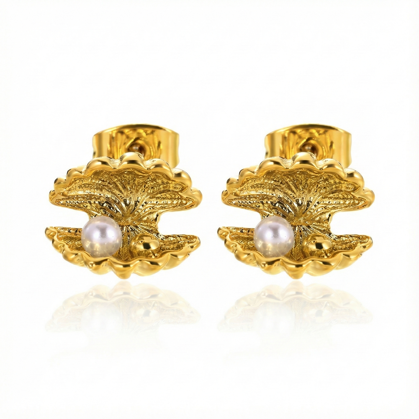 Boucles d’oreilles coquillage en acier inoxydable doré avec perle nacrée