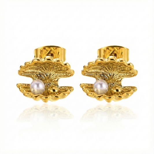 Boucles d’oreilles coquillage en acier inoxydable doré avec perle nacrée