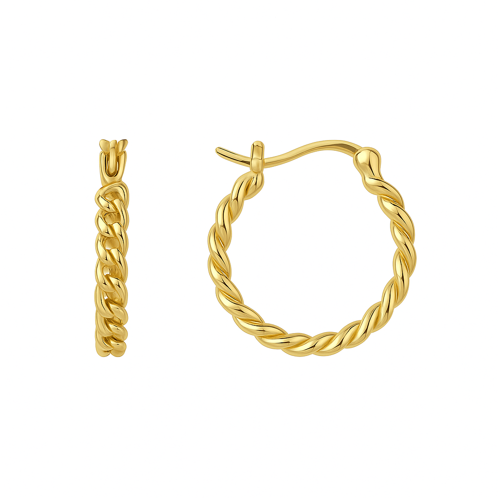 Élégantes et structurées, ces boucles d’oreilles créoles torsadées couleur or offrent un subtil jeu de lumière grâce à leur effet tressé en relief. Leur forme arrondie associée à un design spiralé apporte du mouvement et de la modernité à un grand classique de la joaillerie.

Compactes avec leurs 1,8 cm de hauteur, elles se portent facilement au quotidien, tout en apportant une touche dorée affirmée. Leur forme ronde légèrement ouverte leur confère un charme à la fois vintage et contemporain.