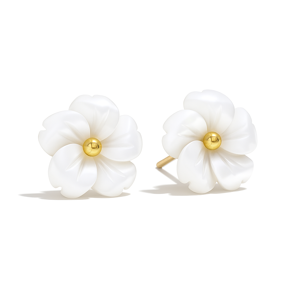 Ces boucles d’oreilles clous en forme de fleur blanche nacrée séduisent par leur relief délicat et leur éclat doux. Le cœur doré ajoute une touche de chaleur et de sophistication.

Matériaux : Résine nacrée et acier inoxydable couleur dorée – hypoallergénique, léger et confortable à porter.

Dimensions : Diamètre ≈ 12 mm – Poids ≈ 1,8 g la paire – Type : clous d’oreilles.

Style : Parfaites pour un look romantique, chic ou mariage, ces boucles florales illuminent le visage avec une élégance discrète. À port