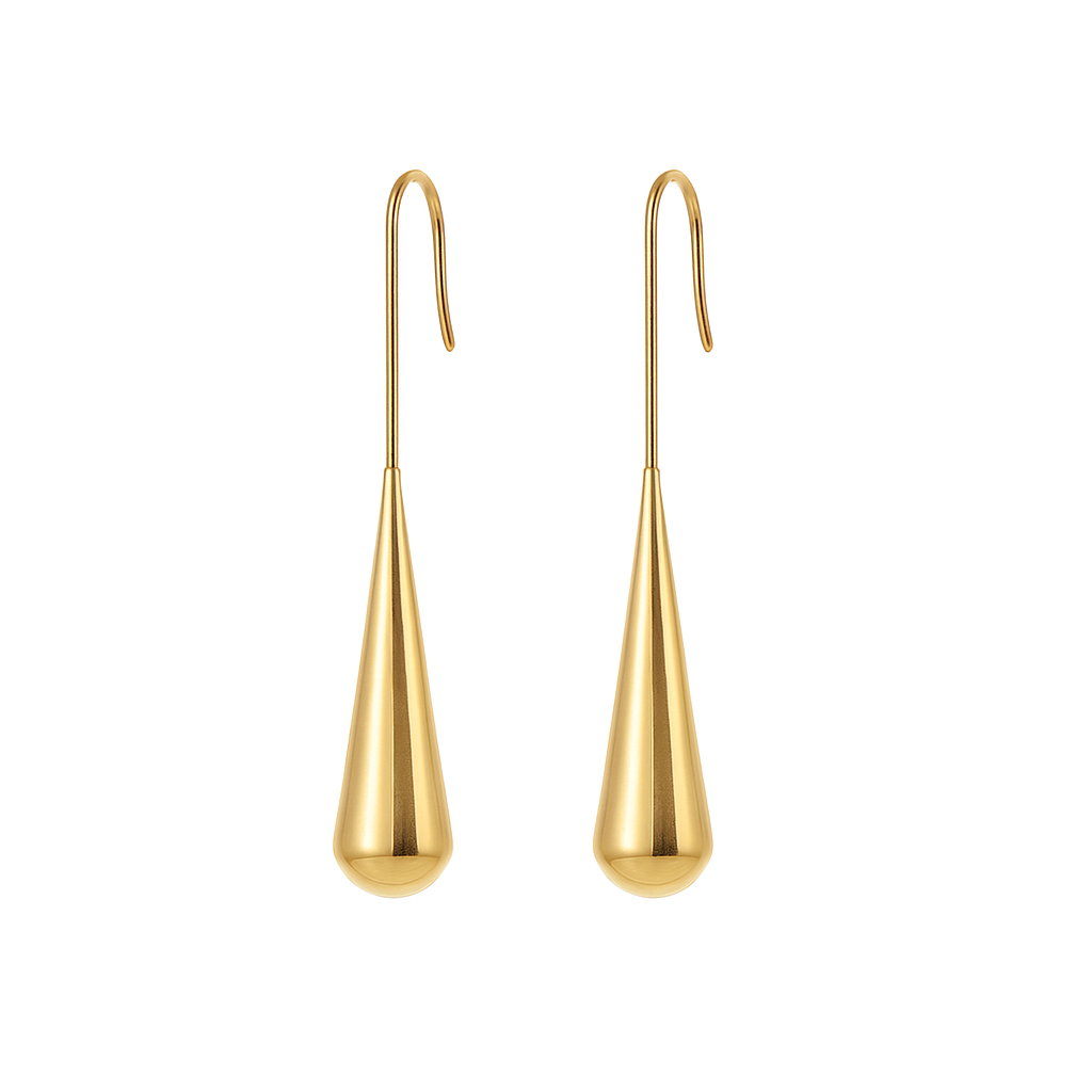 Ces boucles d’oreilles pendantes dorées en forme de goutte offrent une silhouette épurée et élégante. Leur ligne fine et allongée sublime le port de tête avec discrétion et modernité.

Matériaux : Acier inoxydable doré – résistant à l’eau, ne ternit pas, hypoallergénique.

Dimensions : Longueur totale : 4 cm – poids : 6 g la paire.

Style : Un classique minimaliste à porter au quotidien ou en soirée. Ces boucles d’oreilles longues dorées s’adaptent à tous les styles avec raffinement.