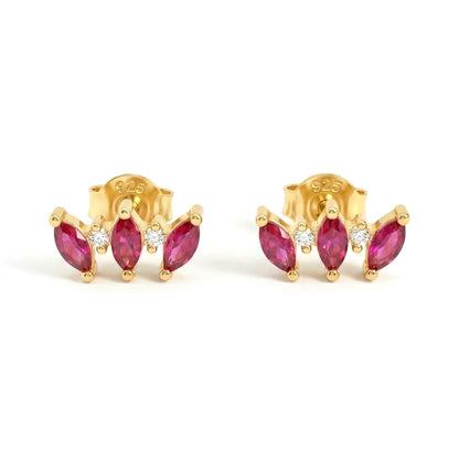 Boucles d’oreilles clous en argent 925 doré serties de pierres roses taille marquise, bijou raffiné pour femme