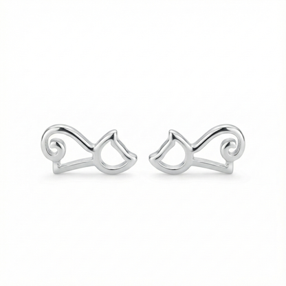 Boucles d'oreilles puces en forme de petit chat en argent 925, bijou mignon pour les amoureux des félins.