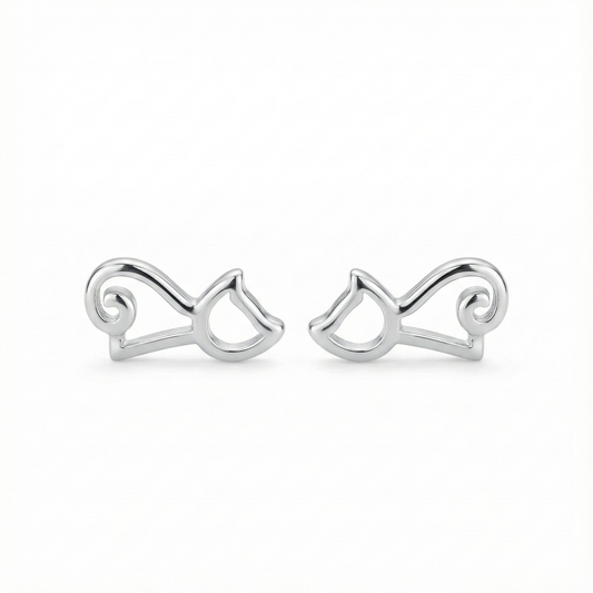 Boucles d'oreilles puces en forme de petit chat en argent 925, bijou mignon pour les amoureux des félins.