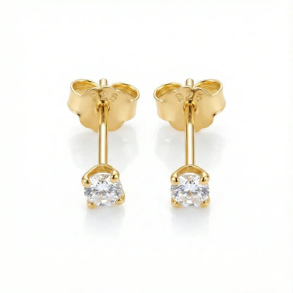 Boucles d’oreilles clous en argent 925 doré serties d’une pierre blanche, bijou classique et élégant pour femme