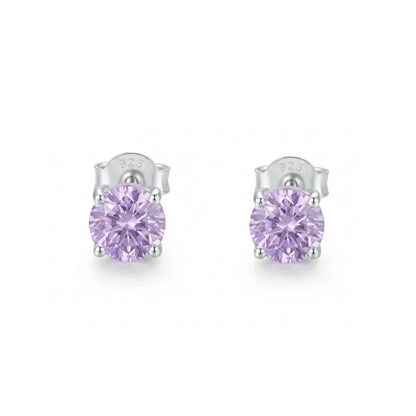 Boucles d’oreilles clous en argent 925 serties d’une pierre violette ronde, bijou élégant et intemporel pour femme