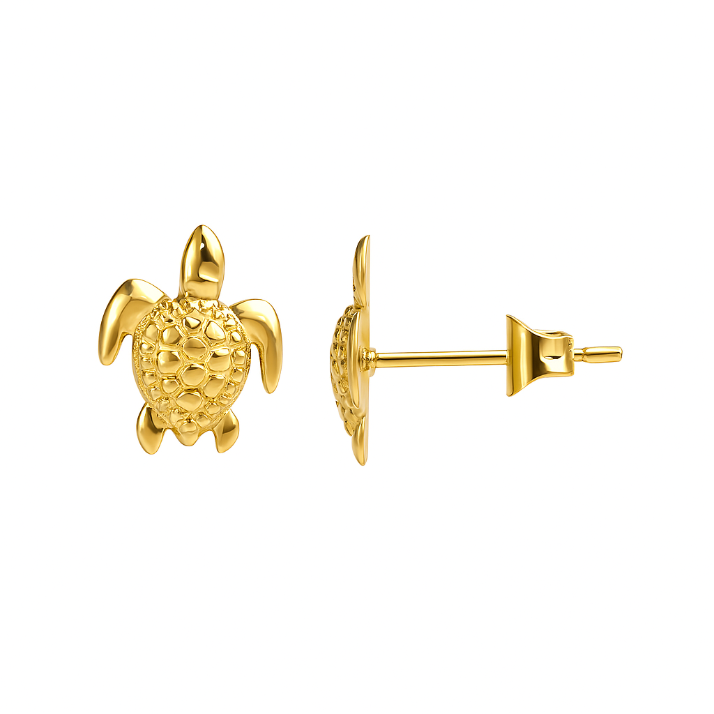 Évoquant les profondeurs océanes et la sagesse de la nature, ces boucles d’oreilles tortues stylisées offrent un design élancé et symbolique. Une pièce idéale pour celles qui avancent avec intuition.

Matériau : Acier inoxydable couleur doré, finition brillante, résistant à l’eau, sans risque d’oxydation, hypoallergénique.

Dimensions : 11 mm de hauteur pour 8 mm de largeur, puces délicates au format allongé pour une silhouette affinée.

Design : Corps en relief travaillé avec carapace texturée façon écaill
