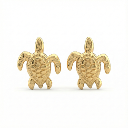 Boucles d’oreilles tortue stylisée en acier inoxydable doré