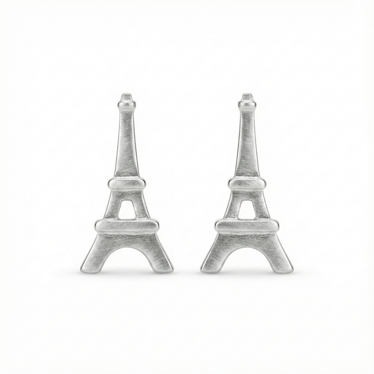 Boucles d'oreilles puces en forme de Tour Eiffel en argent 925, bijou souvenir de Paris élégant pour femme.