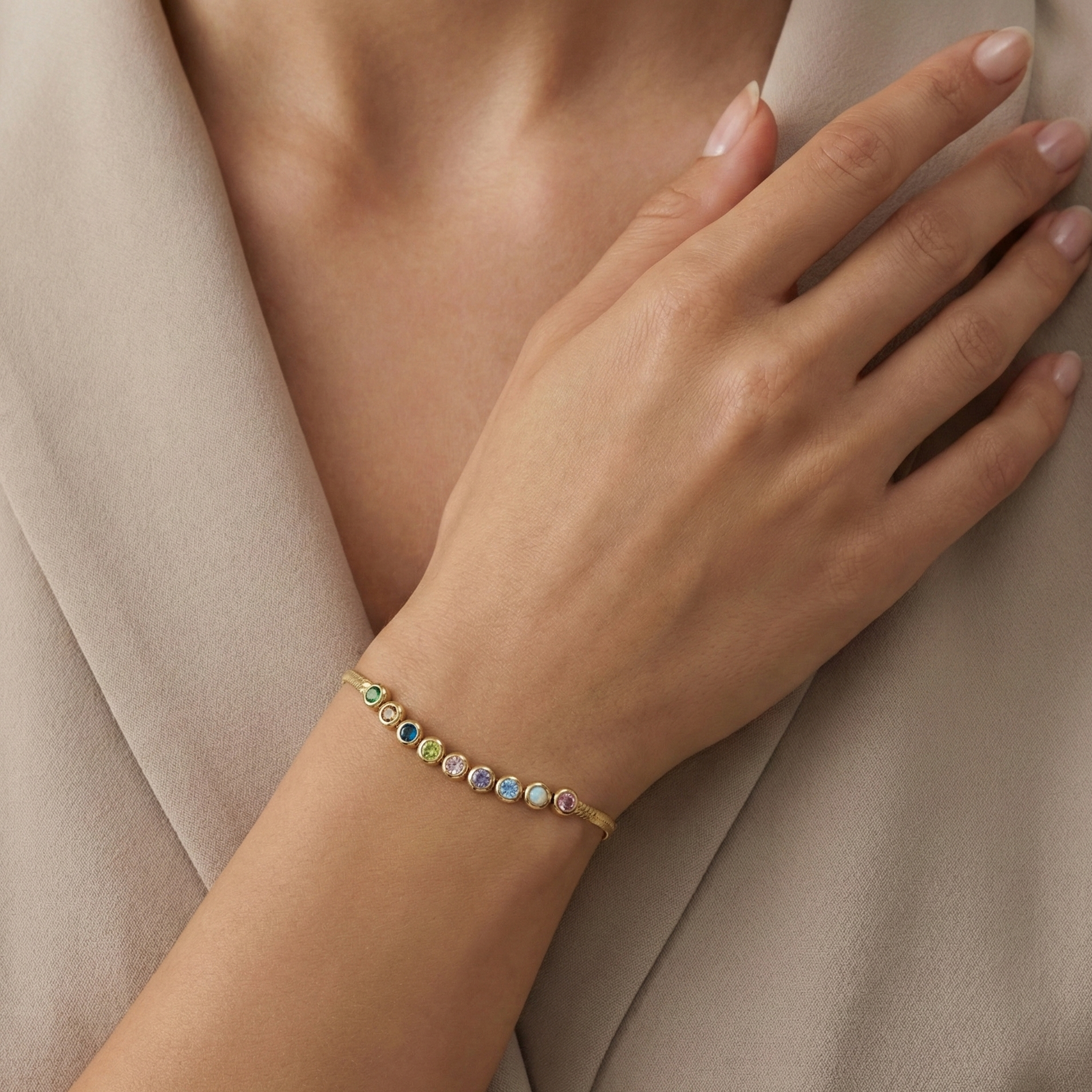 bracelet acier inoxydable doré arc-en-ciel multicolore vue large