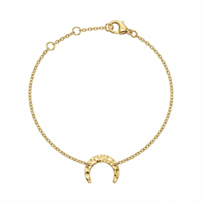 bracelet acier inoxydable doré pendentif demi-lune martelée