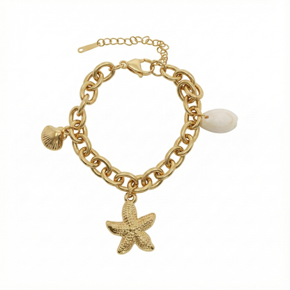 bracelet acier inoxydable doré gourmette breloques coquillage