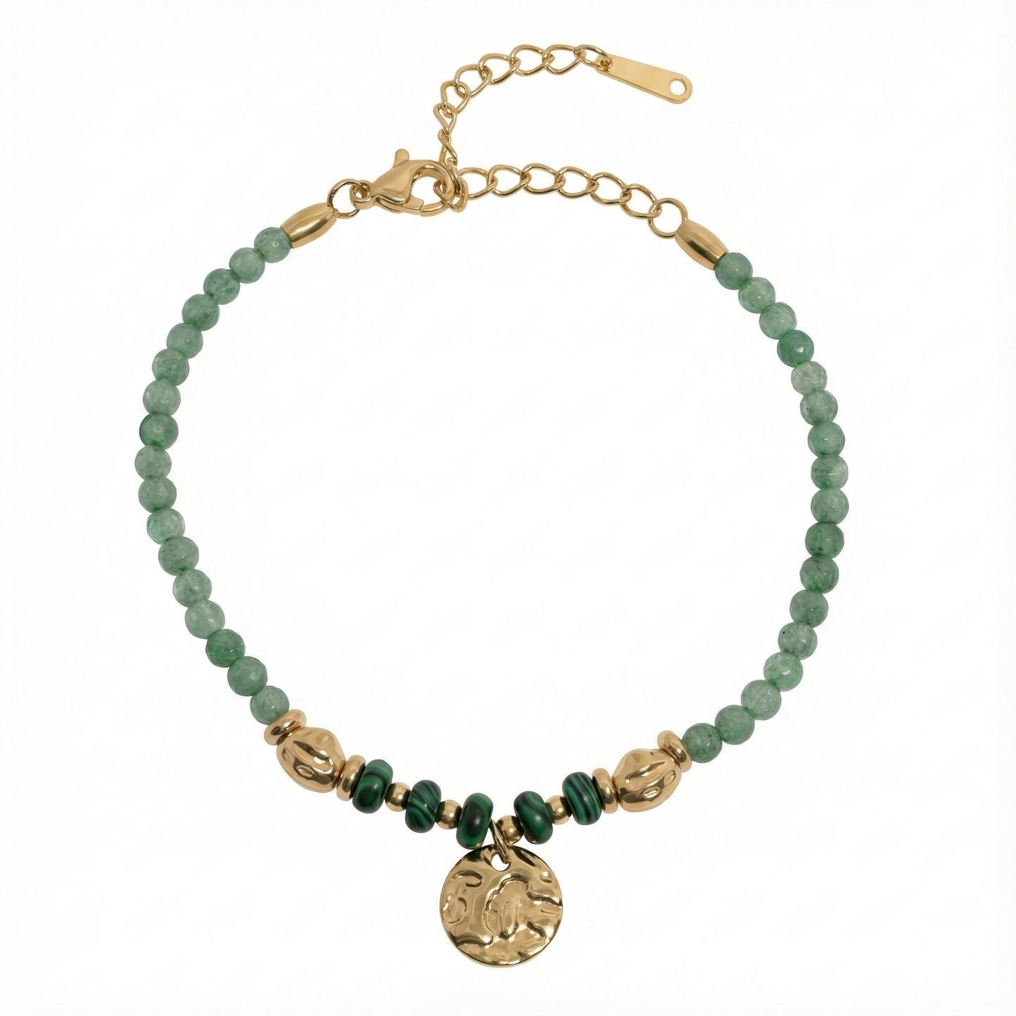 bracelet acier inoxydable doré malachite pendentif doré
