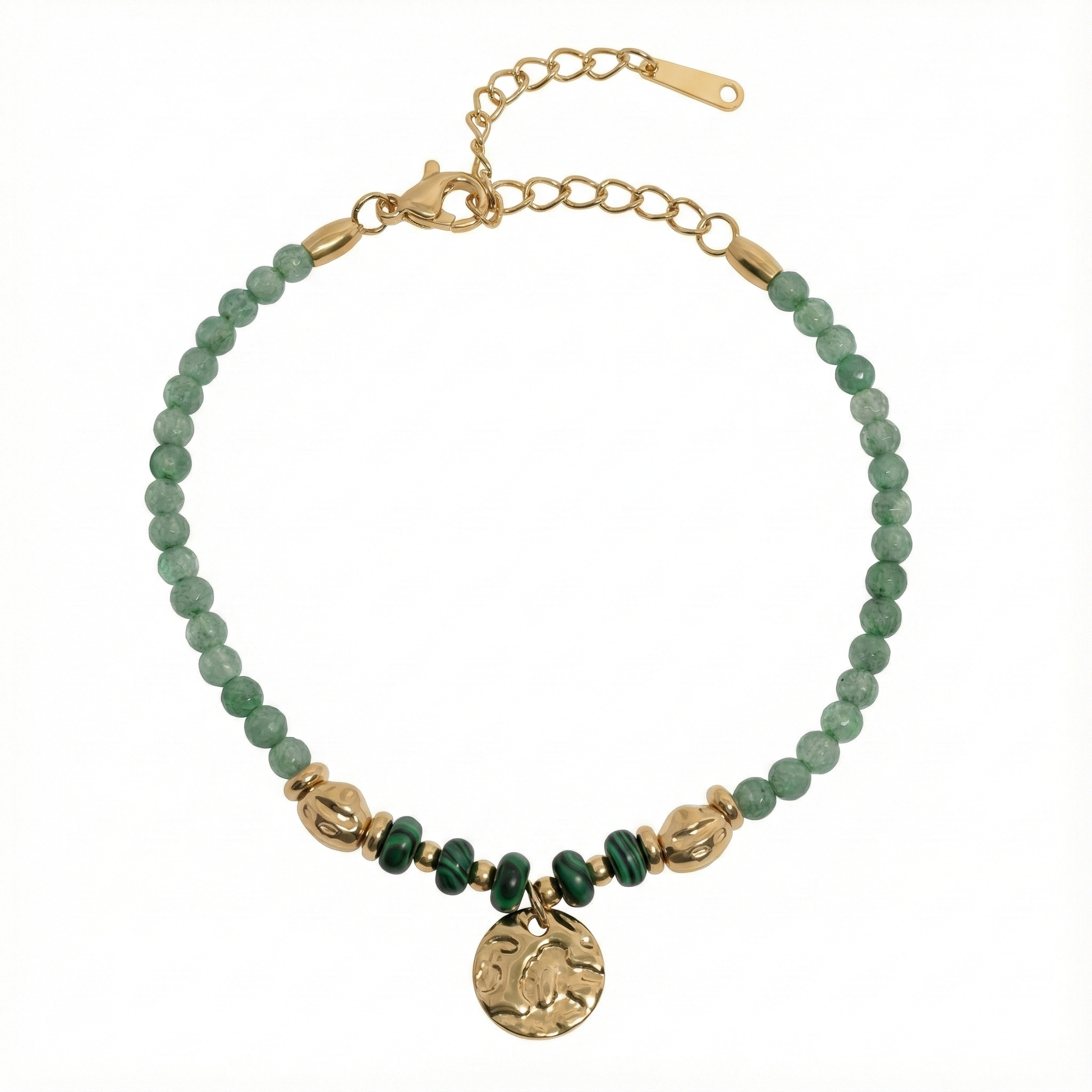 bracelet acier inoxydable doré malachite pendentif doré