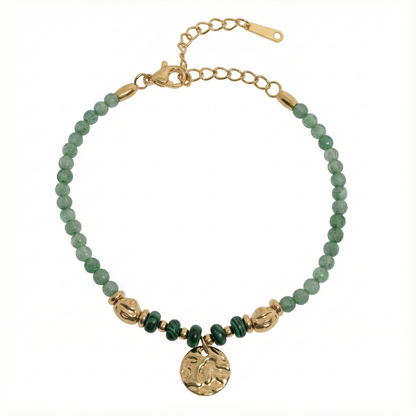 bracelet acier inoxydable doré malachite pendentif doré