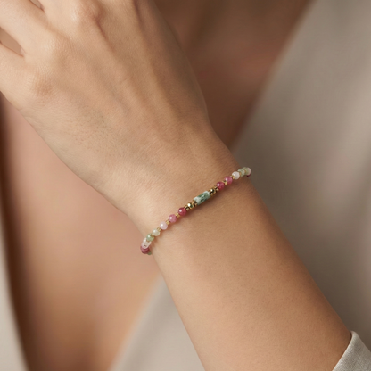 bracelet acier inoxydable doré perles colorées turquoise africaine vue large