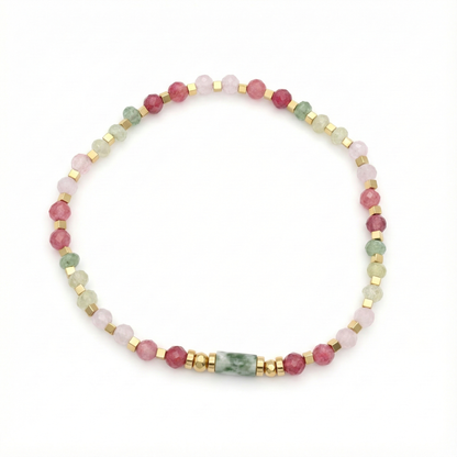 bracelet acier inoxydable doré perles colorées turquoise africaine vue large