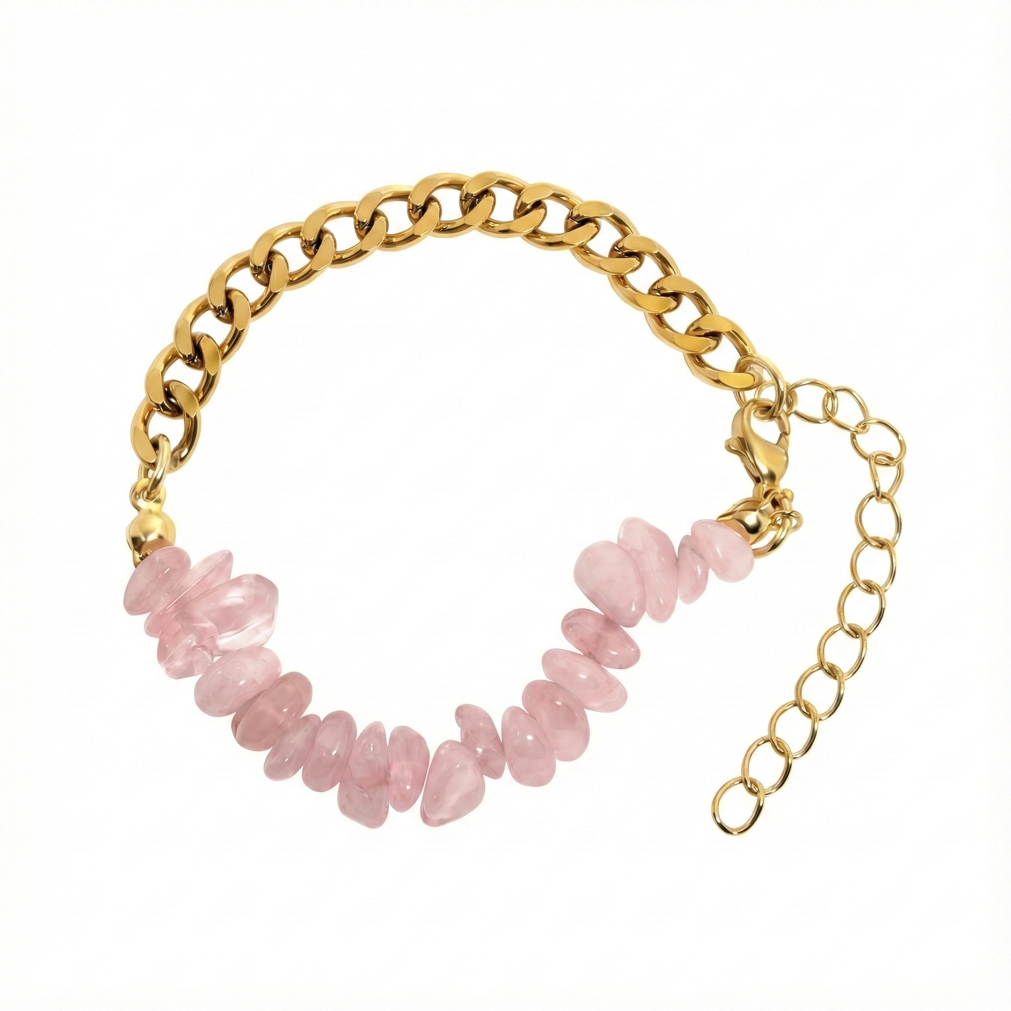 bracelet acier inoxydable doré pierres roses maille dorée vue large