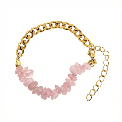 bracelet acier inoxydable doré pierres roses maille dorée vue large