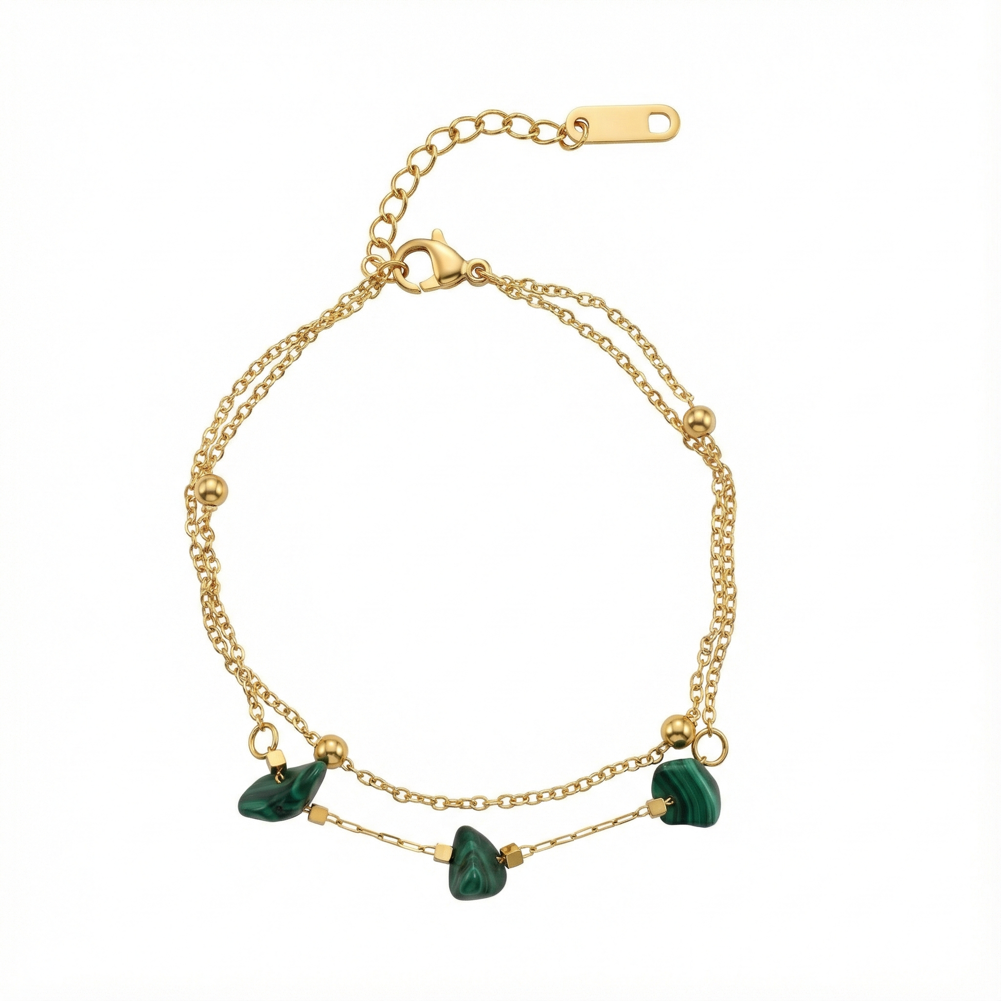 bracelet acier inoxydable doré pierres vertes naturelles vue large