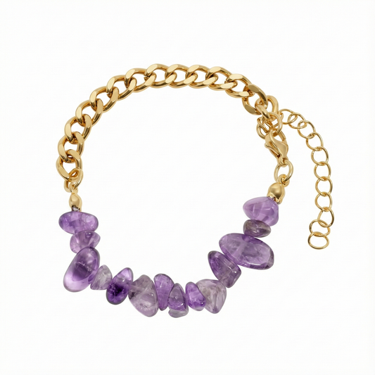 Bracelet doré en acier inoxydable avec pierres violettes