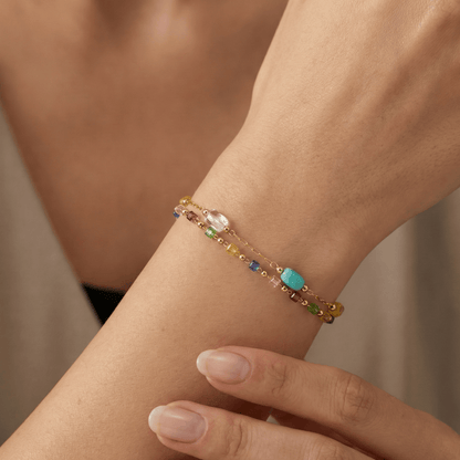 Bracelet doré multicolore à perles fines, chaîne ajustable et style bohème chic