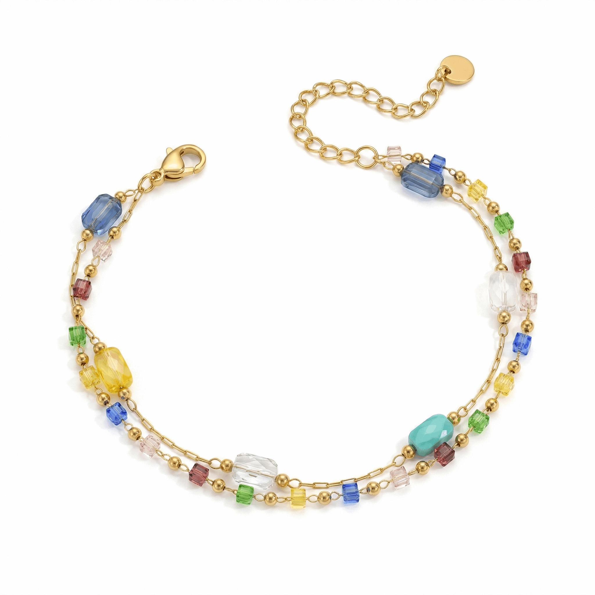 Bracelet doré multicolore à perles fines, chaîne ajustable et style bohème chic