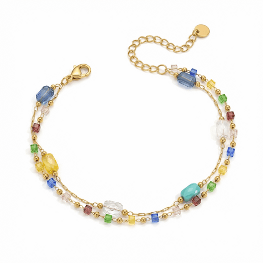 Bracelet doré multicolore à perles fines, chaîne ajustable et style bohème chic