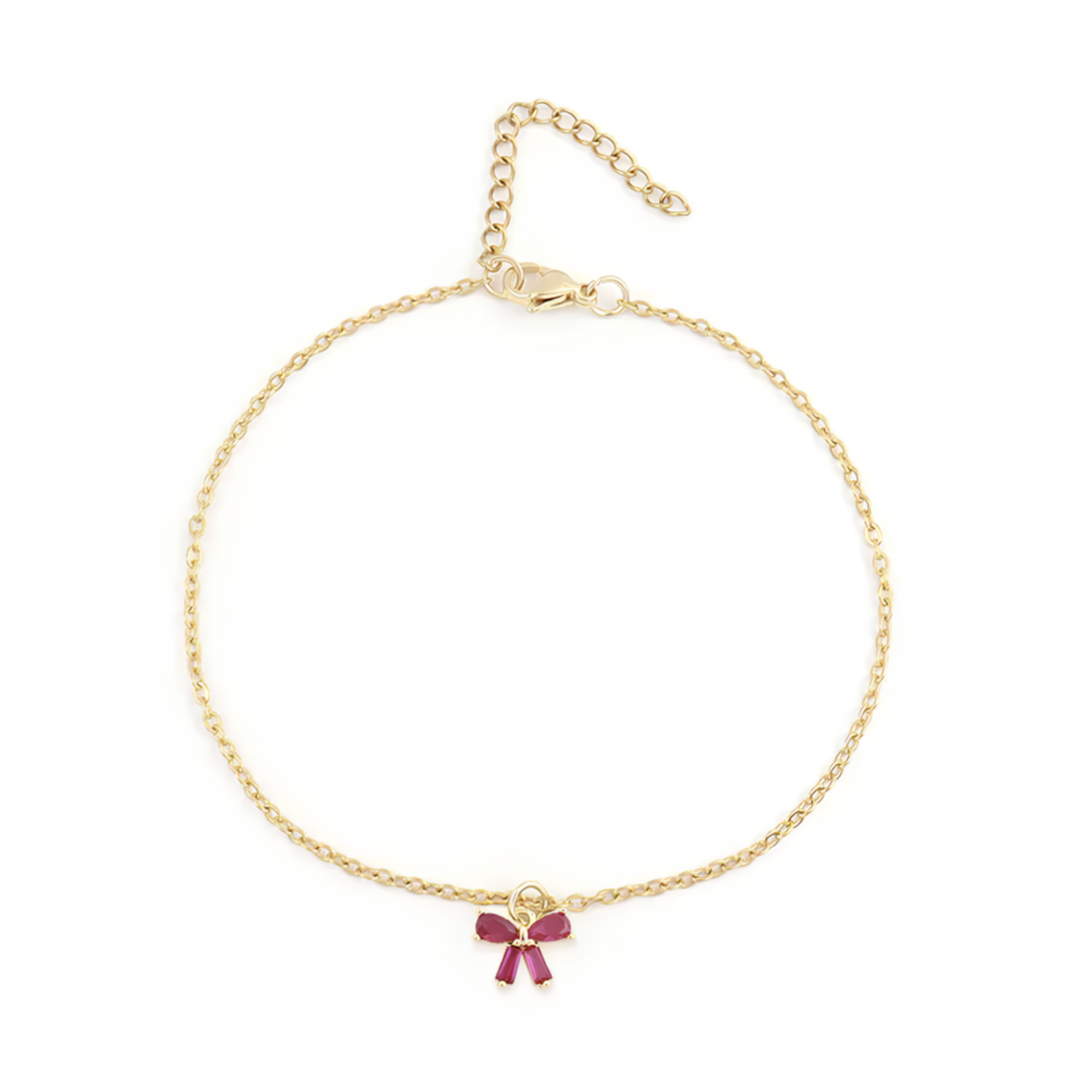 Un bracelet délicat et féminin, orné d’un petit nœud géométrique serti de pierres roses façon grenat. Parfait pour ajouter une touche romantique et raffinée à votre poignet.

Matériau : Acier inoxydable couleur doré, pierres synthétiques façon grenat, hypoallergénique et résistant à l’eau.

Dimensions : Longueur ajustable 17 + 5 cm – largeur de chaîne 0,2 cm – fermoir mousqueton discret.

Design : Nœud stylisé en pierres facettées, couleurs profondes et éclatantes, monté sur chaîne fine. Minimaliste avec un